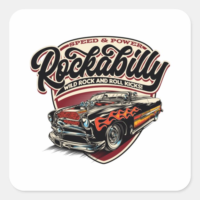Pegatina Cuadrada Rockabilly Hotrod Speed Flames - pos (Anverso)