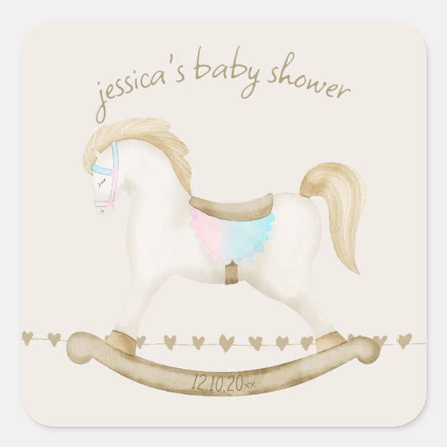 Pegatina Cuadrada Rockefeller Blue Pink Gender Neutral Baby Shower (Anverso)