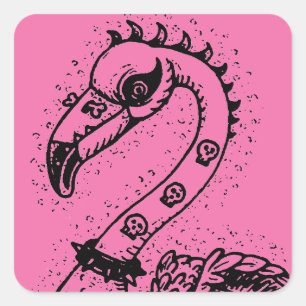 PEGATINA CUADRADA ROCKERO PUNK GÓTICO FLAMENCO, CALAVERAS, PELO PUNZ