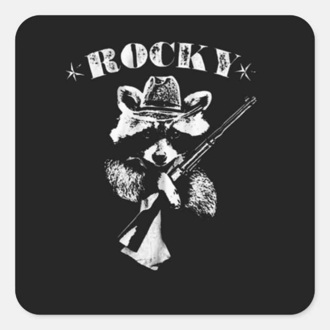 Pegatina Cuadrada Rocky Racoon (Anverso)