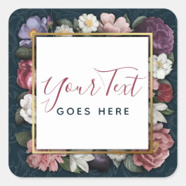 Pegatina Cuadrada Rococo Damask y Elegante Floral Vintage Femenino