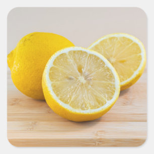 Pegatina Cuadrada Rodajas de limón amarillo fotografía de alimentos