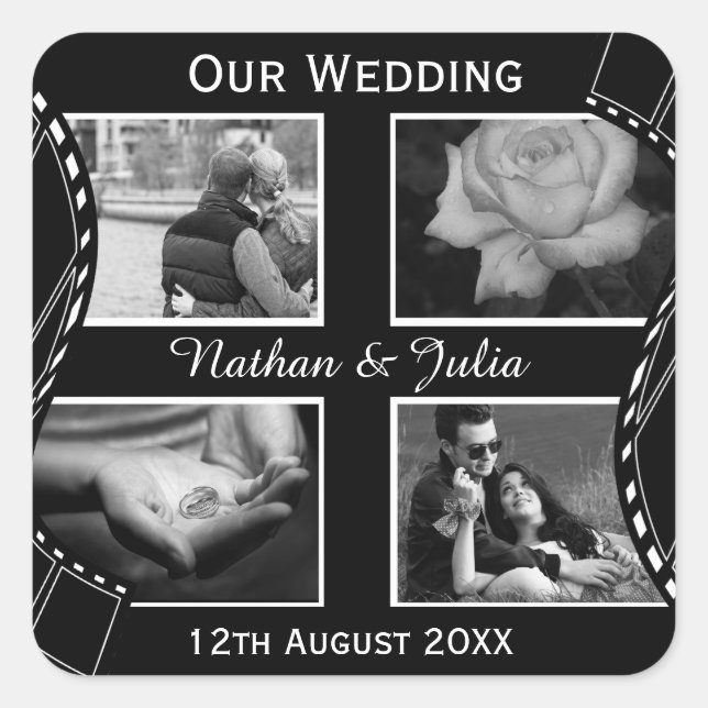 Pegatina Cuadrada Rodal de película blanco y negro (Anverso)