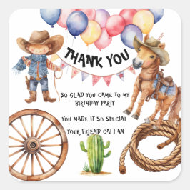 Pegatina Cuadrada Rodeo Cowboy Thank you Party Stickers