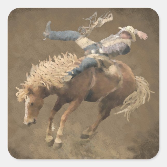 Pegatina Cuadrada Rodeo Rider (Anverso)