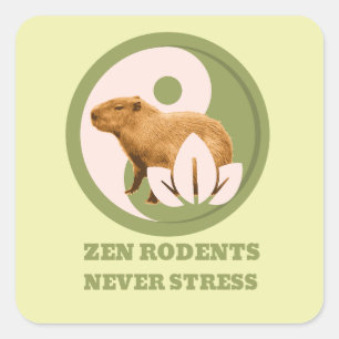 Pegatina Cuadrada Roedores Zen Nunca Estrés Humor de Capybara