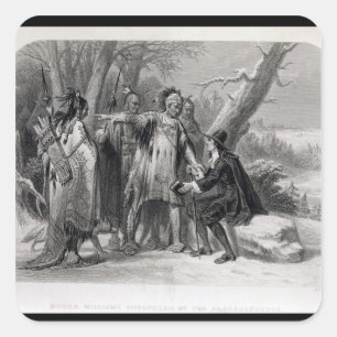 Pegatina Cuadrada Rogelio Williams abrigado por el Narragansetts