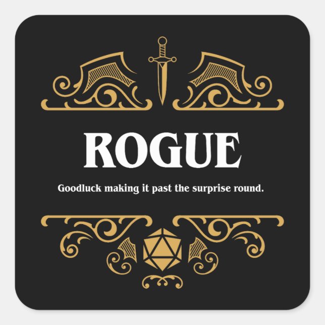 Pegatina Cuadrada Rogue Class Tabletop RPG Gaming (Anverso)