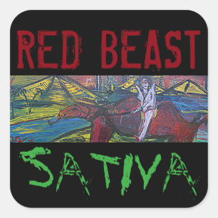 PEGATINA CUADRADA ROJA BESTIA SATIVA