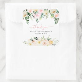 Pegatina Cuadrada Rojizo Floral de Primavera | Favor de Baby Shower