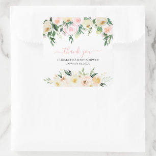 Pegatina Cuadrada Rojizo Floral de Primavera   Favor de Baby Shower
