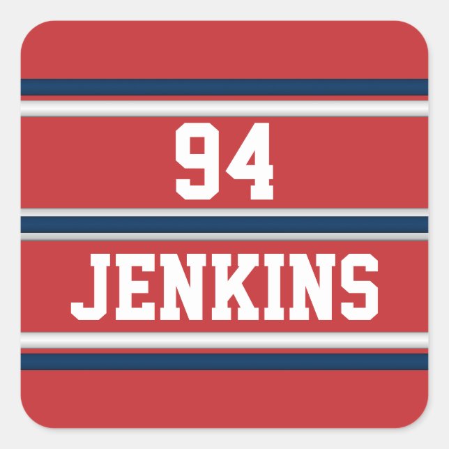 Pegatina Cuadrada Rojo Azul Blanco Azul Jersey Stripes Personalizabl (Anverso)