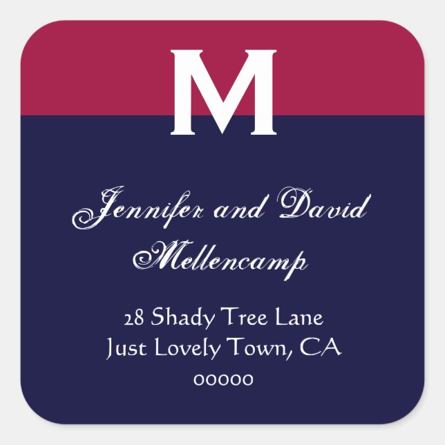 Pegatina Cuadrada Rojo, azul blanco simple y elegante (Anverso)