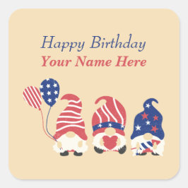 Pegatina Cuadrada Rojo, blanco, gnomos azules