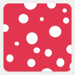 Pegatina Cuadrada Rojo brillante con puntos de polka blanco Diversió