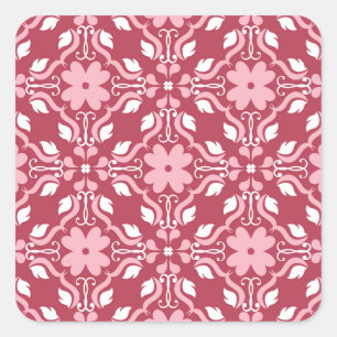 Pegatina Cuadrada Rojo, color beige floral, fondo de pantalla transp
