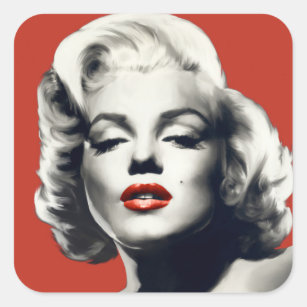 Pegatina Cuadrada Rojo en los labios rojos Marilyn