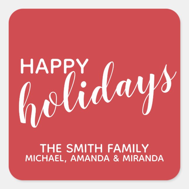Pegatina Cuadrada Rojo festivo de 'Felices Fiestas' (Anverso)