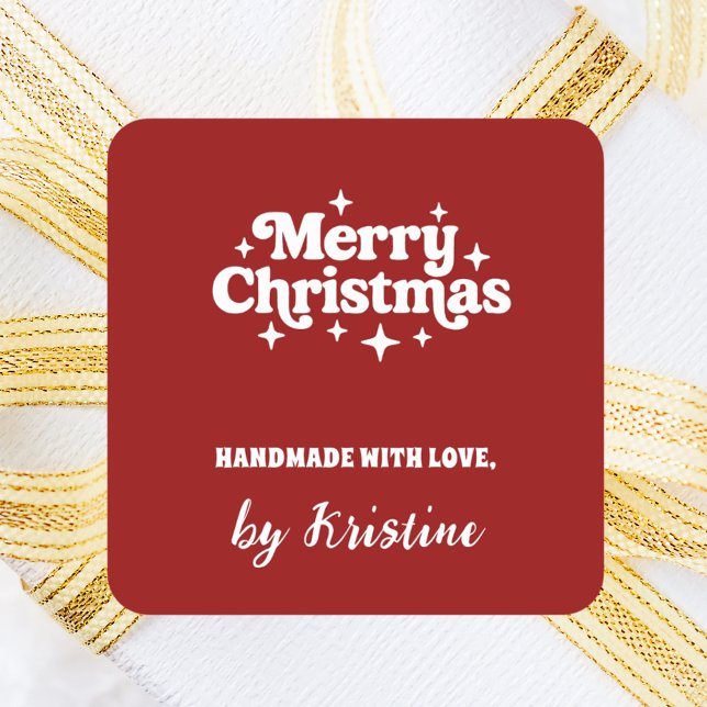 Pegatina Cuadrada Rojo hecho a mano por Navidades envolver regalos (Subido por el creador)