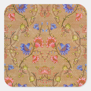 Pegatina Cuadrada Rojo Imperial y Dorado Motivo Floral Entrelazado d