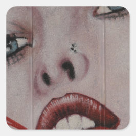 Pegatina Cuadrada Rojo labios