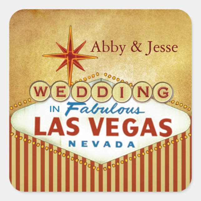 Pegatina Cuadrada Rojo ladrillo y Las Vegas dorado (Anverso)