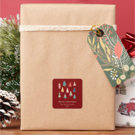 Pegatina Cuadrada Rojo Moderno y Sencillo Árboles de Navidad Elegant