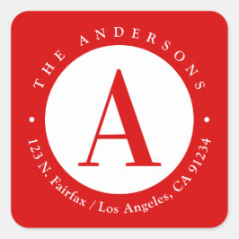 Pegatina Cuadrada Rojo | Monograma Circular de Dirección de Devoluci