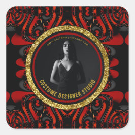 Pegatina Cuadrada Rojo Negro + Oro Promoción Comercial Dark Artistry