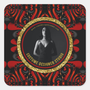 Pegatina Cuadrada Rojo Negro + Oro Promoción Comercial Dark Artistry