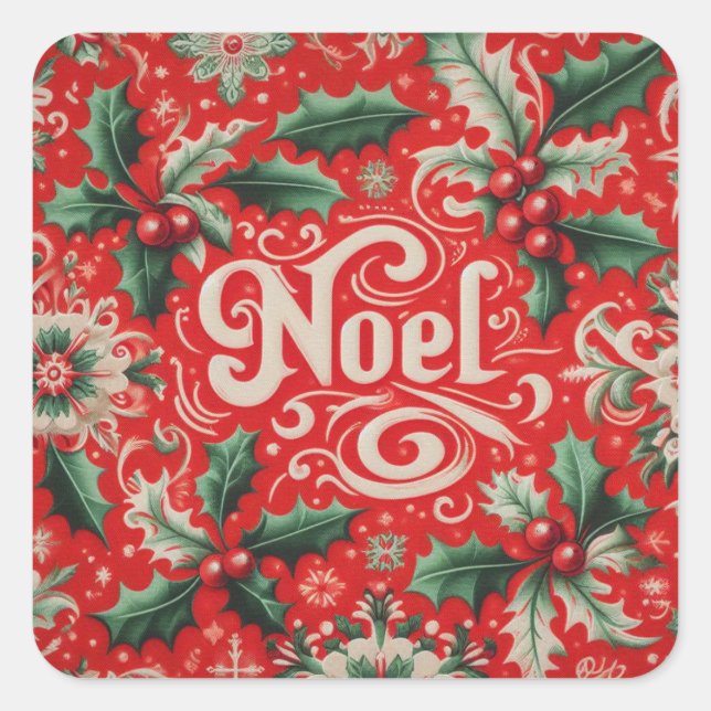 Pegatina Cuadrada Rojo Noel y Verde (Anverso)