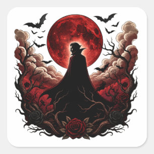 Pegatina Cuadrada Rojo oscuro vampiro luna gótica Halloween
