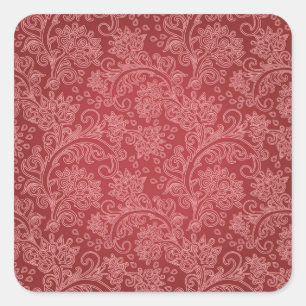 Pegatina Cuadrada Rojo Paisley Damask Diseñador Floral Vintage Clási