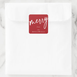 Pegatina Cuadrada Rojo personalizado + Blanco 'Alegre' Navidad / Vac