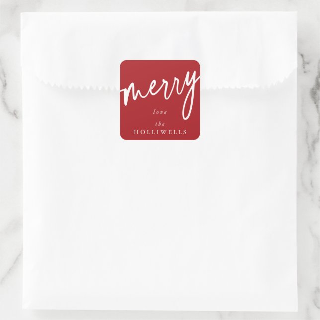 Pegatina Cuadrada Rojo personalizado + Blanco 'Alegre' Navidad / Vac (Bolso)