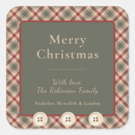 Pegatina Cuadrada Rojo ruso, verde y tan sacudido pegatinas navideña