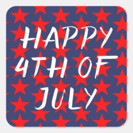 Pegatina Cuadrada Rojo y Azul Feliz 4 de Julio