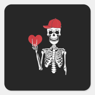Pegatina Cuadrada Roll Skeleton Manos Día de San Valentín Skull
