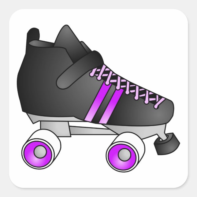 Pegatina Cuadrada Roller Derby Skates Black and Purple (Anverso)