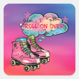 Pegatina Cuadrada Roller on Over Roller Skate Chica Birthday Party