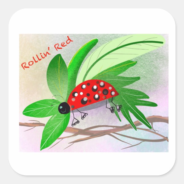 Pegatina Cuadrada Rollin ladybug (Anverso)