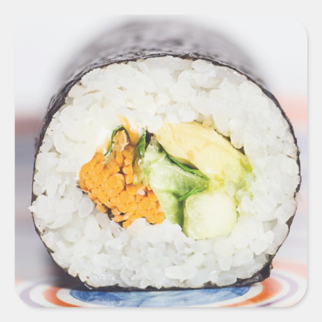 Pegatina Cuadrada Rollo de sushi Pescado y arroz (Anverso)