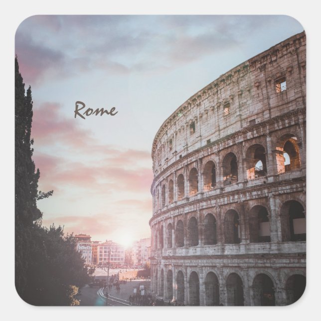 Pegatina Cuadrada Roma Arquitectura antigua, paisaje de ciudad atard (Anverso)