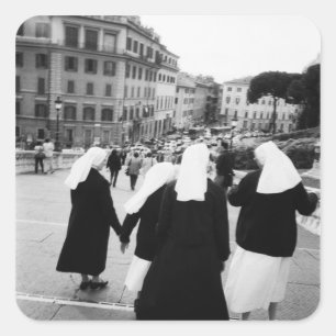 Pegatina Cuadrada Roma Italia, ¡Patrulla de monjas! (NR)