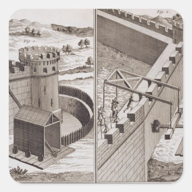 Pegatina Cuadrada Roman Battering Rams, de la 'Encyclopedie des S (Anverso)