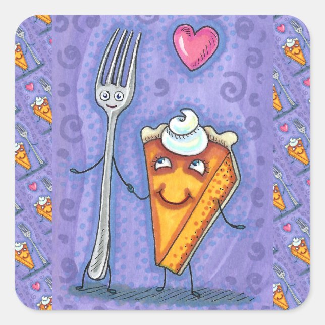 PEGATINA CUADRADA ROMANCE DE FORK & PUMPKIN (Anverso)