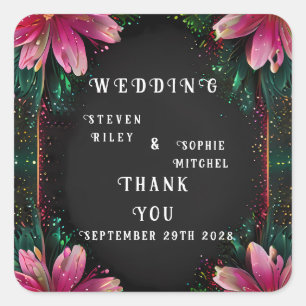 Pegatina Cuadrada Romance floreciente: un tema de Boda floral comple