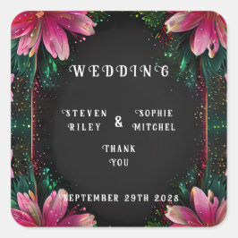 Pegatina Cuadrada Romance floreciente: un tema de Boda floral comple
