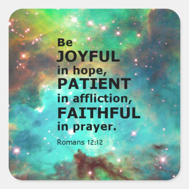 Pegatina Cuadrada Romanos 12:12 (Anverso)