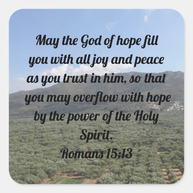 Pegatina Cuadrada Romanos 15:13 Biblia de Bendición Cristiana (Anverso)